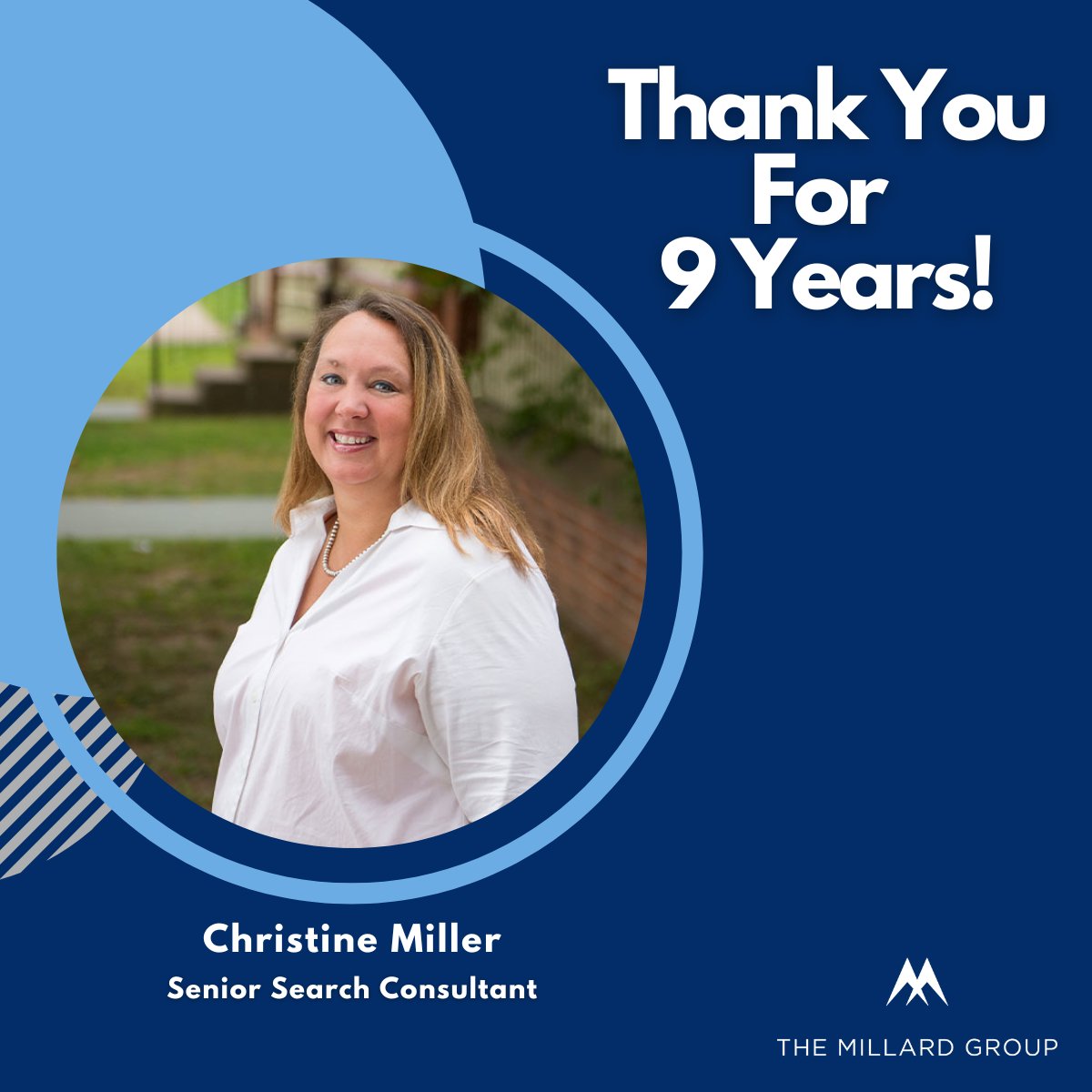 Millard_Group's tweet photo. This month, Senior Search Consultant Christine Miller celebrates 9 years with The Millard Group! Christine joined TMG in 2014 and has been a driving force in our organization, bringing with her over a decade of recruiting experience. Thank you, Christine! https://t.co/DV6XuOz86p