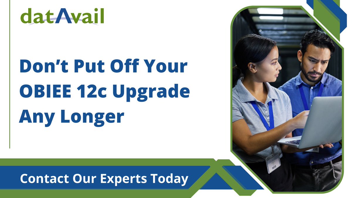 datavail's tweet image. If you’re still using #OracleBusinessIntelligence (OBIEE) 11g, now is the time to upgrade to 12c. Datavail&apos;s #BI consultants can help your enterprise make a smooth &amp;amp; efficient transition from #OBIEE 11g to 12c. Learn more about our services. bit.ly/3RpUEj0

#oracle