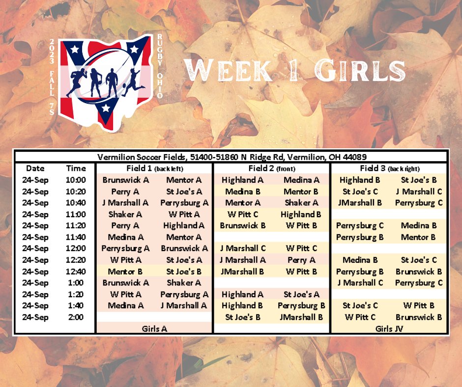 Good Luck to all the teams!
Week 1 - Girls