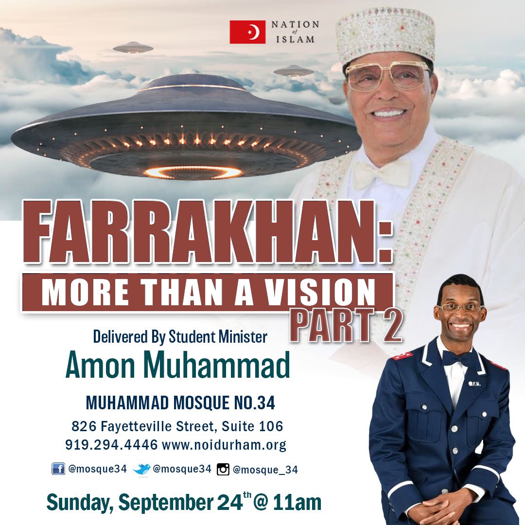 amonmuhammad's tweet photo. ๐กIn the Durham, NC area?
Join us this Sunday at Muhammad Mosque No. 34 (@mosque34) at 11am. ๐ฃ ๐๐พโโ๏ธ๐๐พโโ๏ธ!
#mosque34 #noisundays #noidurham #bullcity #durhamnc #originalman #blackexcellence #truth #wisdom #freedom #Farrakhan https://t.co/i7Iuv6OrT8