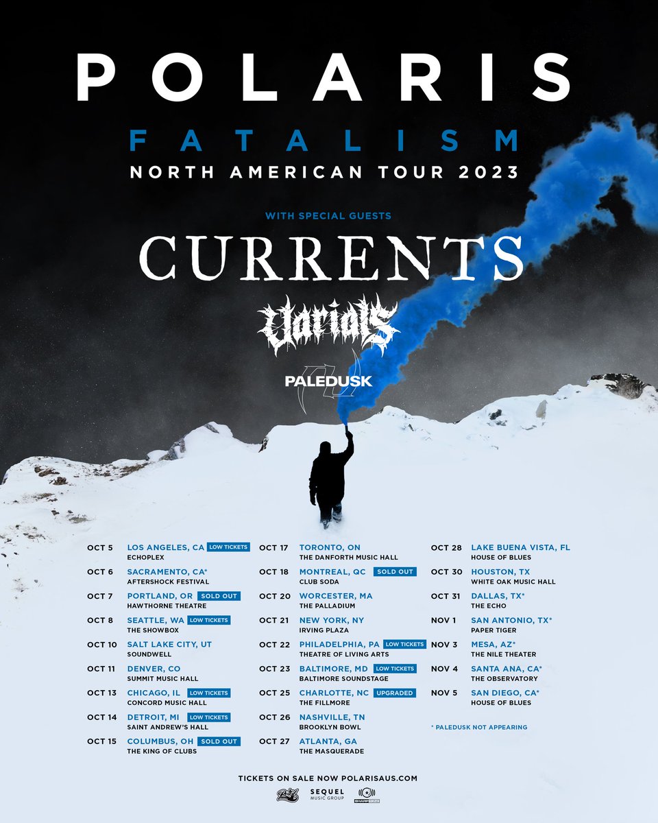 .@PolarisAus FATALISM NORTH AMERICAN TOUR with @CurrentsCT @Paledusk_jpn & @VarialsPA is only a few weeks away! Charlotte, NC has upgraded from The Underground to The Filmore