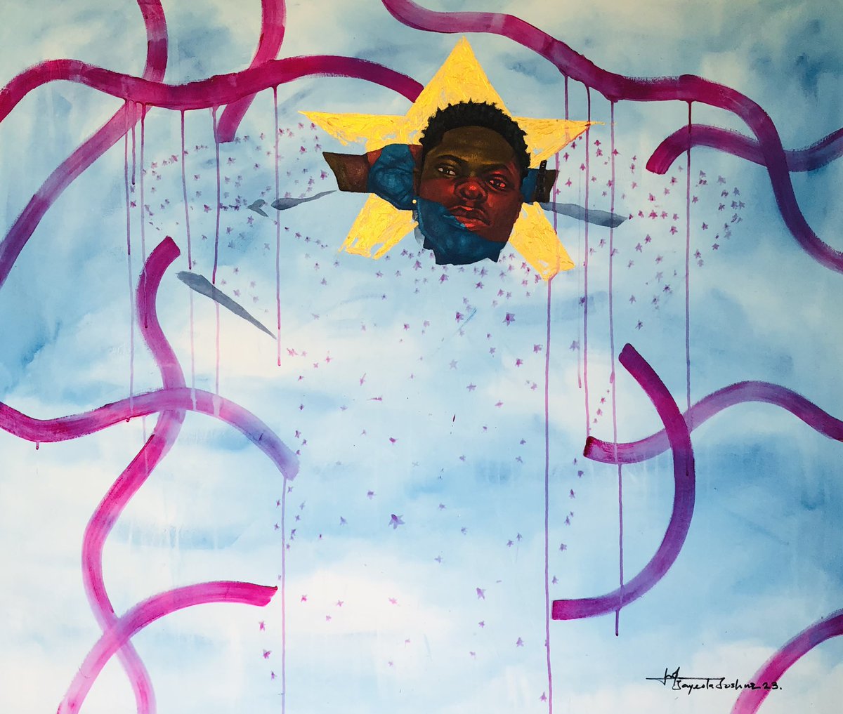 jayeolaJoshuart's tweet photo. “Painting is another way of keeping a diary “….rest on #imole ,under the series Akinkanju (bravery). 

#lastrespectformohbad #mohbad #imolede #justiceformohbad #tributetomohbad #reston #champion #bravery #akinkanju #share #nigerians #nigeria #explorepage https://t.co/N2L8LdjRAI