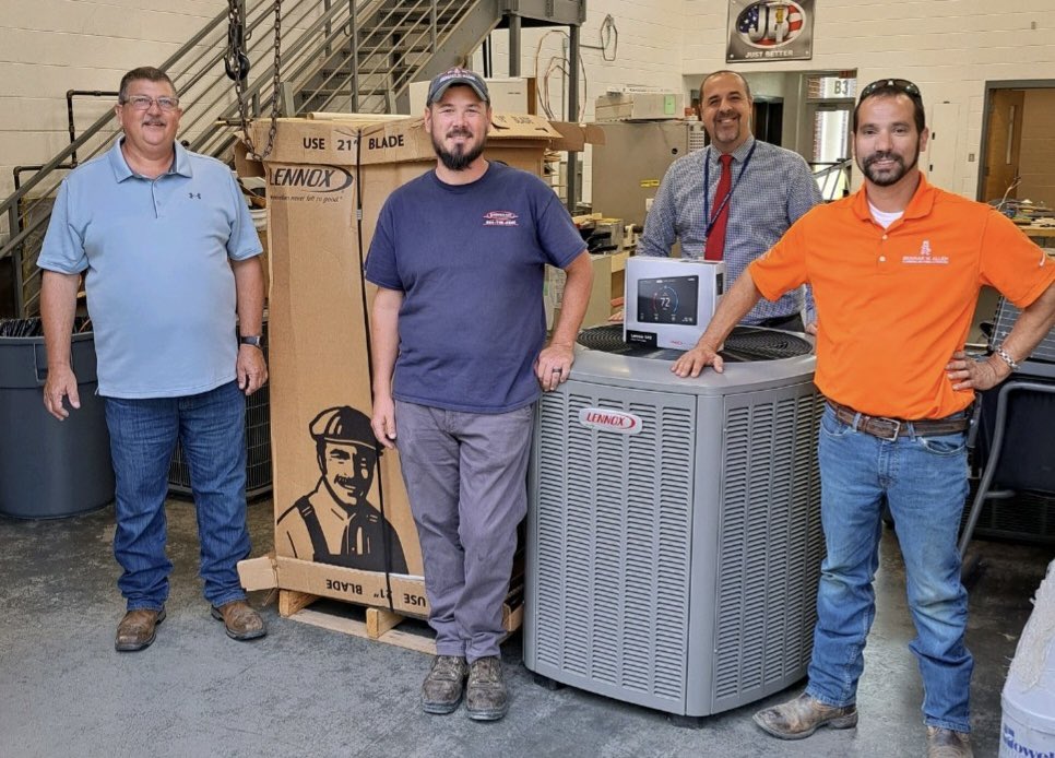 THCTT's tweet image. Thanks to Herman Allen Plumbing and Heating for donating a new Lennox Heat Pump system to our HVAC program! Our students will benefit greatly from the experience to work with this in the lab.