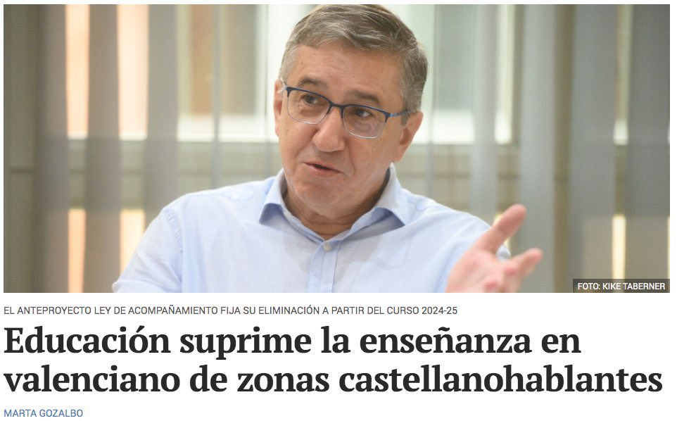 El Regne de Valencia te dos llengües oficials: Valencià i castellà
Eliminar el valencià de les zones “castellanoparlants” me pareix desacertat…perque aixo supondria (én justa reciprocitat) eliminar el castellà en zones valencianoparlants (o no?)
El valencià es patrimoni de tots
