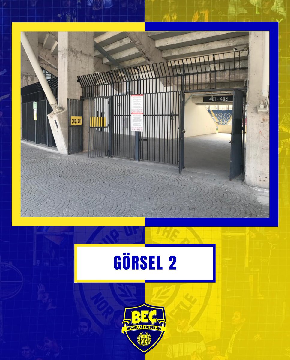 BekarEviTD's tweet photo. Fenerbahçe maç sonunda tribünümüz çıkışında yaşanılan sıkıntılarla ilgili dernek yönetimimiz, 15 gündür kulüp yöneticilerimizle beraber bu problemi ortadan kaldırmak ve bir daha bu mağduriyeti yaşamamak için çaba sarf etmektedir.

Fenerbahçe maçında ana sorun olan (Görsel 4) sürgülü kapı kaldırılmış olup, sadece kapının yanlarında (Görsel 3) bulunan demirlikler kalmıştır. Bu demirlik için de gerekli yazışmalar sonucunda tribünümüz önünden kaldırılacak olup, ilk iç saha maçına en hızlı aksiyonu bu şekilde alabildiğimiz hususunda tüm taraftarlarımızı bilgilendiriyoruz. Maç sonu
stad dışına çıkarken de ne yazık ki sadece turnikelerden çıkmak zorunda bırakılıyorduk. 
Burada da bir izdiham yaşamamak için bugüne kadar kapalı olan 401 ve 402 numaralı tahliye kapıları (Görsel 2) maçın bitmesine 10 dakika kala açılacaktır. Çıkışlar hem turnikelerden hem de tahliye kapılarından yapılacaktır.

Ayrıca (Görsel 1) de bulunan Passolig kart ve üst araması yapılan noktada polis yetersizliği nedeniyle taraftarlarımız sıra beklediği için bir yığılma oluyordu. Bu kalabalığı hızlı eritmek için Emniyet ile görüşmelerimiz sonucunda görevli polis sayısı arttırılarak burada ki yoğunluğun da önüne geçilmesi sağlanacaktır. 

Hafta içi Ankara Emniyetin maç sonunda yaşanan olaylarla ilgili toplantı yaptığını, bir daha kapılarda bu tarz görüntülerin yaşanmayacağı hususunda tüm görevli birimlerin hassas davranacağını da taraftarlarımızın bilgisine sunuyoruz.

İlave olarak maç sonundan 10 dakika önce kapılar açılacak, tribünümüzden görevli arkadaşlarımız bizzat bu noktalarda konuyu takip edecek.
Ayrıca çıkışta kulübün de görevlendirdiği yöneticiler herhangibi sıkıntı yaşanmaması için çıkış kapıların başında olacaktır.

Pazar günü (24.09.2023) karşılaşacağımız Konyaspor maçını da kazanıp camia olarak güzel bir hava yakalamak istiyoruz.
Tüm camiamız ile birlikte 90 dakika tek ses olup takımımıza 3 puanı kazandıracağız.

#SaldırAnkaragücü
#kuzeykalearkası #beç