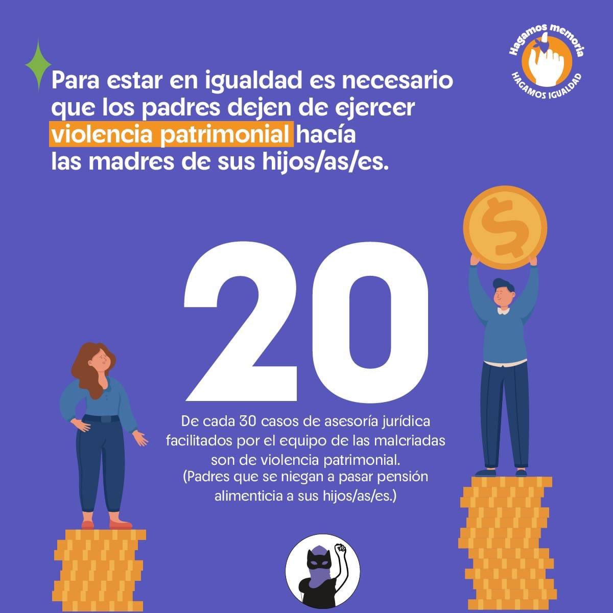 📢 La violencia patrimonial es aquella que se ejerce cuando a través del poder económico se causa daño, se controla y se agrede a la víctima. Muchos hombres  ejercen esta violencia contra sus ex cónyuges e hijos/as/es negando la pensión alimenticia a los mismos. No podemos hablar
