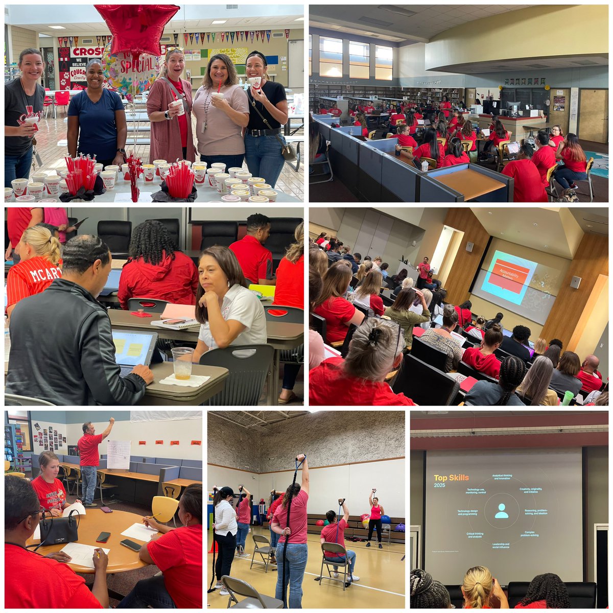 PaulaPatterson's tweet photo. #RedBoxFriday (monthly PD day on the 4-day calendar) was everything! Every staff member received trainingโฆ transportation, child nutrition, etcโฆ and even campus leaders. The other half was spent with teachers taking care of their needsโฆ grade papers, work on lesson plans, and make parent phone calls. There was also one hour of wellness activities that all staff members could take part in. Take care of your people and theyโll take care of the students. #MovingForward.