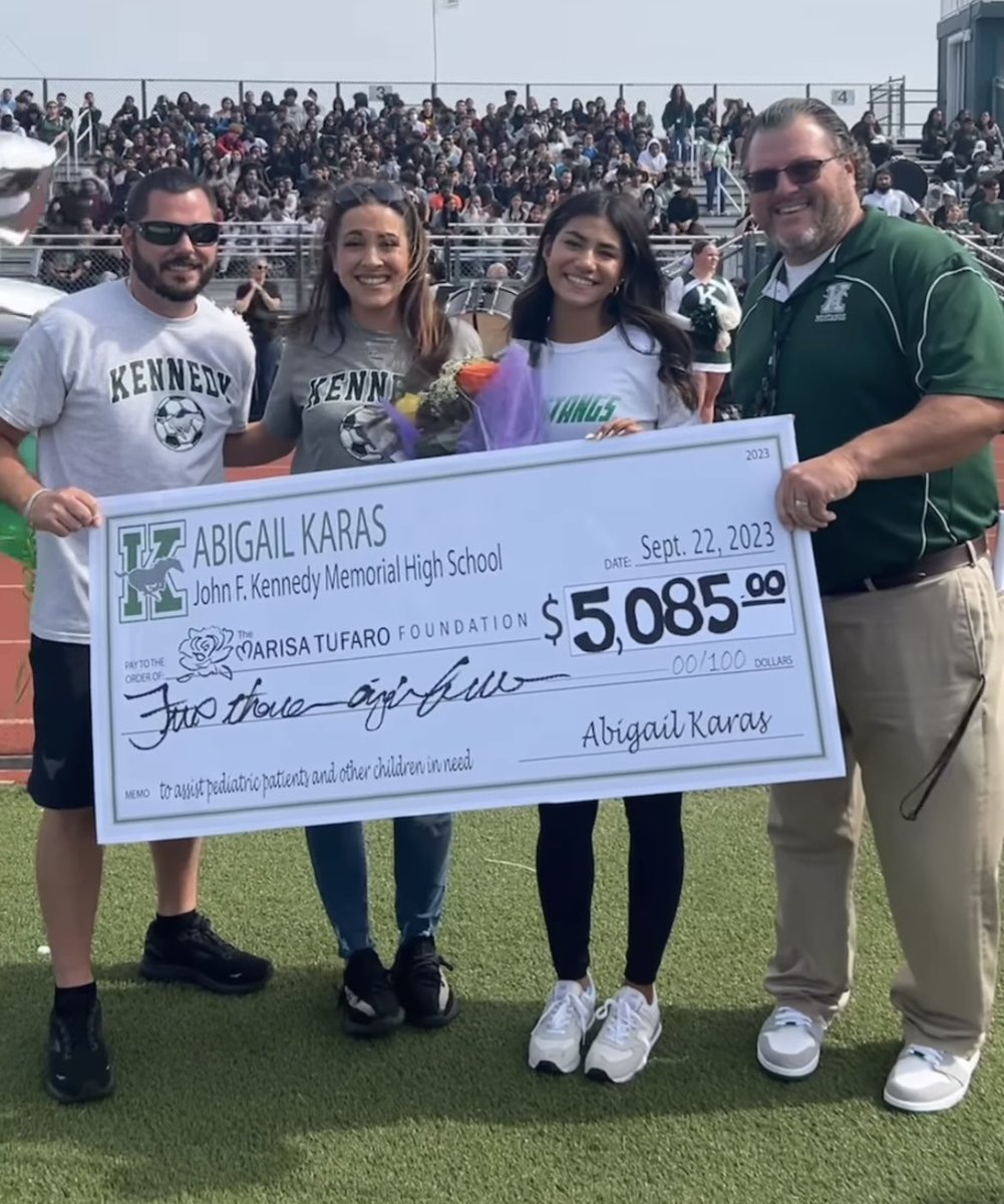 PROUD TO BE A MUSTANG! Senior ⚽️ Abby Karas collects over 5K in donations for a cause near and dear to our hearts! 💜 #JFKMHSpride