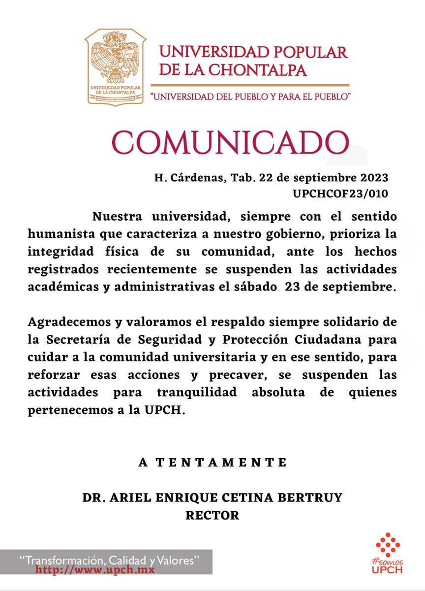 Informamos suspensión de labores para mañana sábado