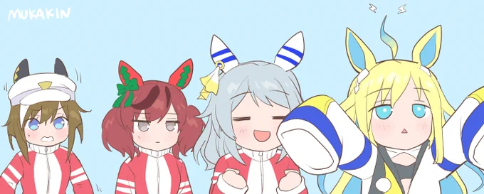 ウマ娘4人昨日いただいたリクエストでシュヴァル、ネイチャ、ヒシミラクル、ネオユニをミニキャラで描いてみました。#ウマ娘 