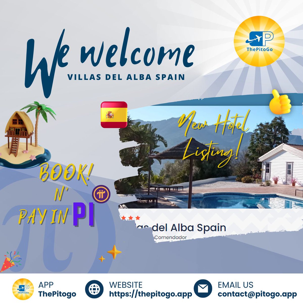 Another Big Announcement!  New Hotel Listing!  Villas del Alba Spain is Now Available on Pitogo and Accepts Full Payment in Pi Coin #pinetwork #pitogo #PiPayment #PiCoin #hokanews #pihokanews #Bitcoin‍ 
For more 👇