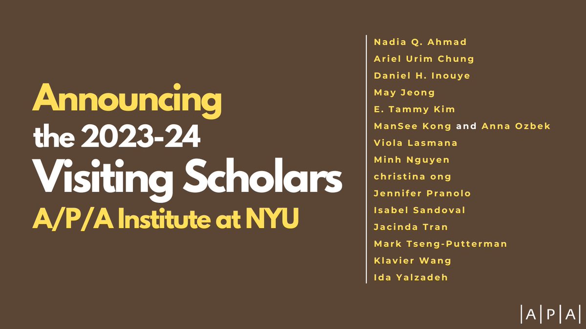 Thrilled to be welcoming this group to #NYU -- they will engage with special collections, complete manuscripts, conduct oral history interviews, among many worthy research endeavors, all grounded in A/P/A Studies: apa.nyu.edu/about/scholars/