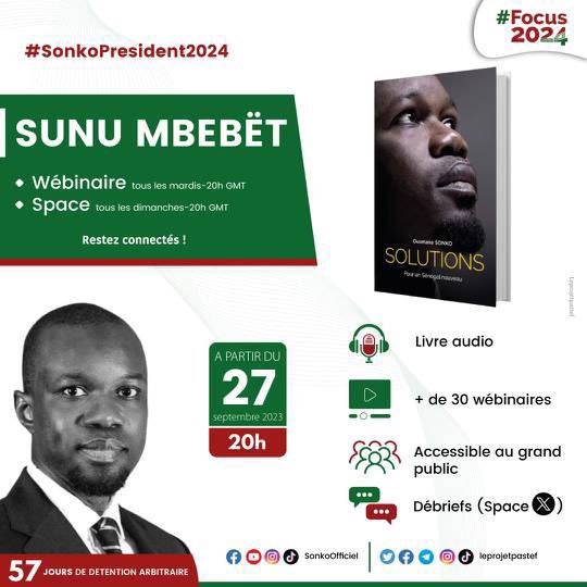 joloffpapi's tweet photo. 🚨🚨URGENT NA VIRAL GAYI RT SVP

L’attente est terminée, le projet #SunuMbebët voit enfin le jour après des semaines de travail et de changement de programme en raison des événements de ces derniers mois.

Sunu Mbebët, Kezaco ? 

✅Une trentaine de thèmes du projet PASTEF et de la vision du President Ousmane SONKO abordés dans des wébinaires accessibles au public.
✅Un wébinaire tous les mardis avec un invité spécial.
✅Un space debrief sur X tous les dimanches après chaque webinaire.

#SunuMbebët
#SonkoPresident
#Focus2024