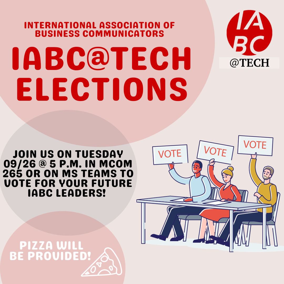 IabcTtu's tweet photo. Hey, Raiders! Join us at 5 PM in MCOM 265 or MS Teams for our IABC@Tech Officers Election for the 23-24 academic year. Pizza will be served. Best of luck to all the candidates! Meeting registration link in bio. https://t.co/46gbmy8a5j