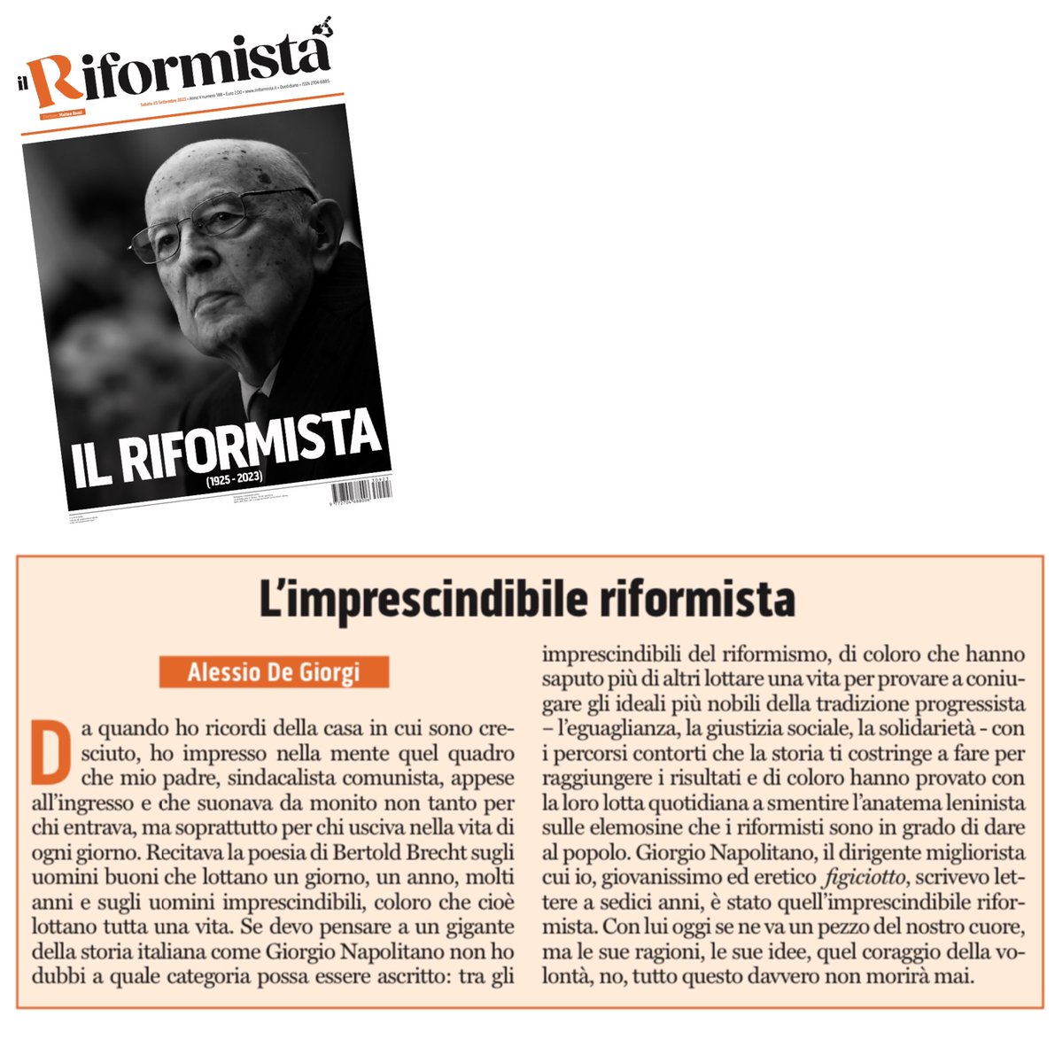 Il mio breve e personale ricordo di #GiorgioNapolitano domani su @ilriformista