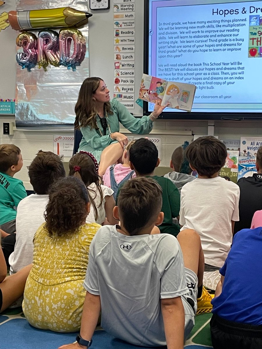 CheshirePublic's tweet photo. Miss Farrell's  third-grade class at Highland all enjoyed a read-aloud &amp; shared their hopes and dreams for the new school year. Seeing their enthusiasm and motivation has everyone feeling inspired 🤩  #cheshirepublicschools #cheshirectpublicschools #highlandschoolpto https://t.co/wtbfMS3LKP