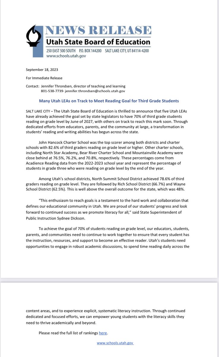 Congratulations to ⁦<a href="/johnhancockcs/">John Hancock Charter</a>⁩ on earning the highest reading scores in the state! We have a few openings at our Eagle Mth campus in 6, 7, and 8th grades.