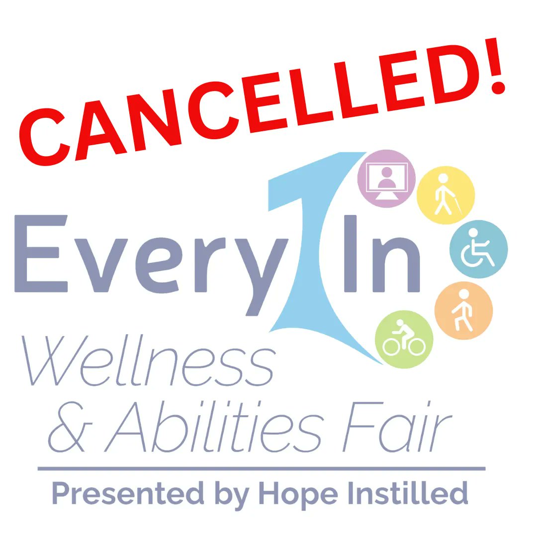 HopeInstilled's tweet photo. We regret to inform you that Every1in Wellness &amp; Abilities Fair, Sept. 30th has been CANCELLED. It was cancelled due to unforeseen logistical challenges beyond our control.

If you have any questions regarding the cancellation, please contact us at: joryp@every1in.com https://t.co/mLMEXPuG99