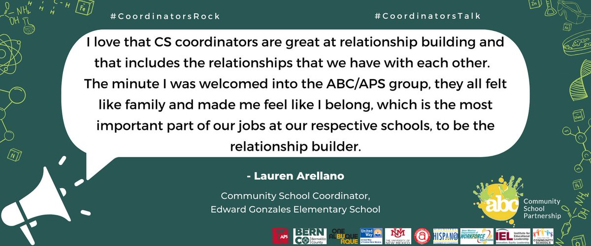 ABC Community School (@abc_partnership) on Twitter photo We asked our Community School Coordinators why #CoordinatorsRock - we're glad you're part of the family, Lauren! #CoordinatorsTalk <a href="/LisaLudvik/">Principal Ludvik - Edward Gonzales Elementary</a>
<a href="/CommSchools/">Community Schools</a> <a href="/ABQschools/">Albuquerque Public Schools</a> <a href="/GBryanGarcia/">Bryan Garcia</a> <a href="/NMPED/">New Mexico Public Education Department</a> We asked our Community School Coordinators why #CoordinatorsRock - we're glad you're part of the family, Lauren! #CoordinatorsTalk <a href="/LisaLudvik/">Principal Ludvik - Edward Gonzales Elementary</a>
<a href="/CommSchools/">Community Schools</a> <a href="/ABQschools/">Albuquerque Public Schools</a> <a href="/GBryanGarcia/">Bryan Garcia</a> <a href="/NMPED/">New Mexico Public Education Department</a>