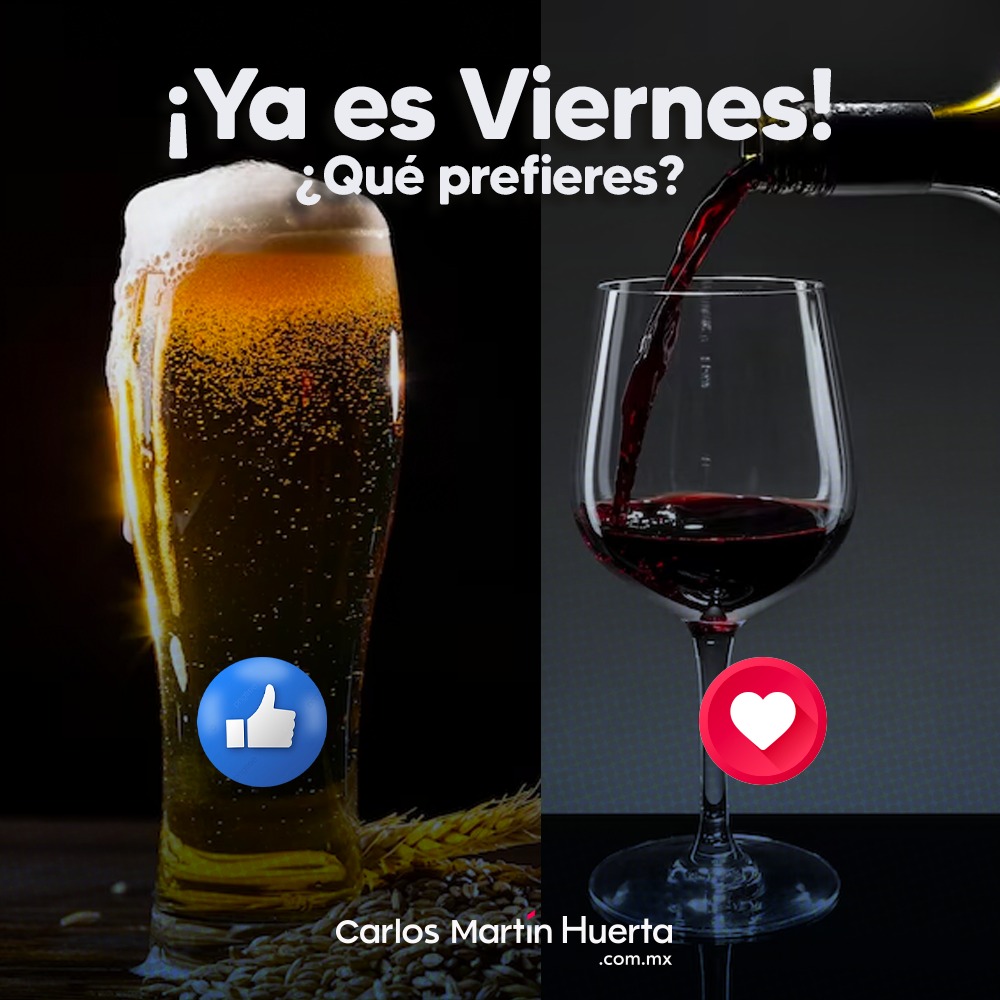 #Yaesviernes
¿Qué prefieres?
👍 Cerveza 
❤️ Vino