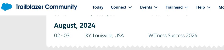 And we're live! #WITConf24 is now listed on the Trailblazer Community Conferences calendar. Check out all the great events happening around the world at trailhead.salesforce.com/community/conf…... and see y'all in Louisville, KY next August!