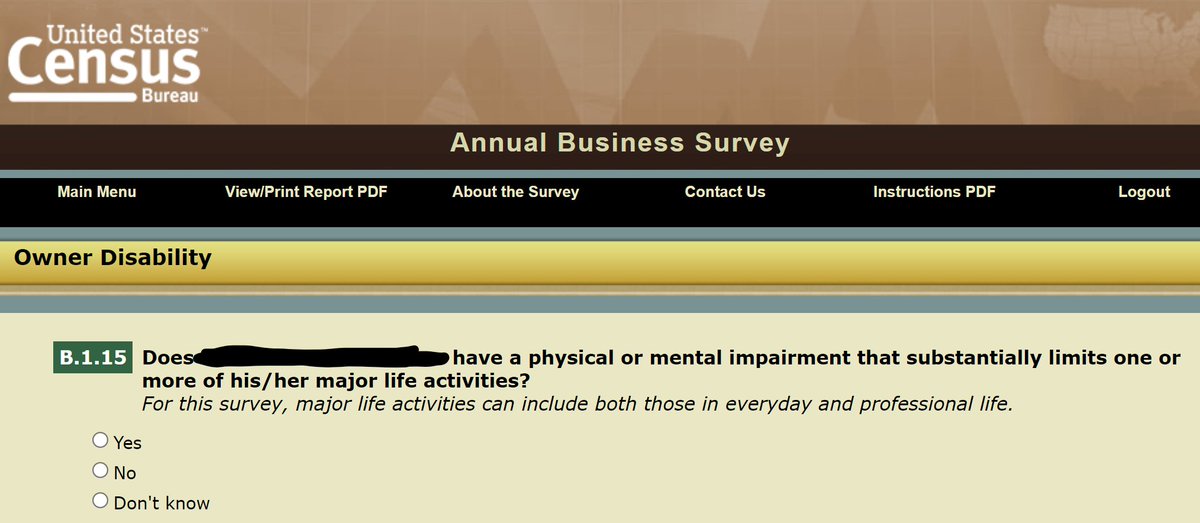 This question made me think of it for some time. If not for a mental impairment, why would anyone start a business? 🤔

<a href="/uscensusbureau/">U.S. Census Bureau</a>  #businessowners