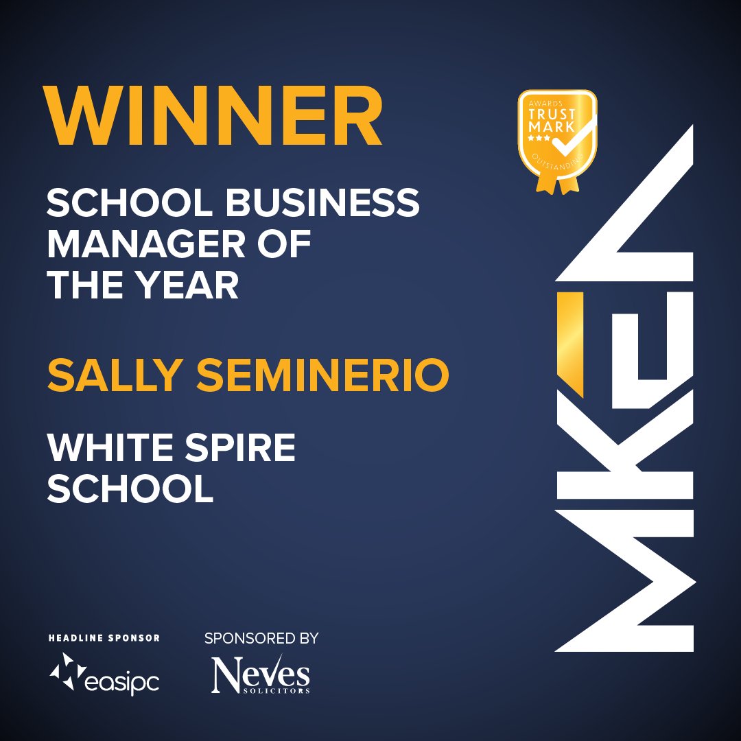 And the Winner for School Business Manager of the Year, sponsored by @NevesSolicitors, is...Sally Seminerio from White Spire School. 🏆

Congratulations! 👏

#MKEA23 #MiltonKeynes #EducationAwards #SchoolBusinessManager