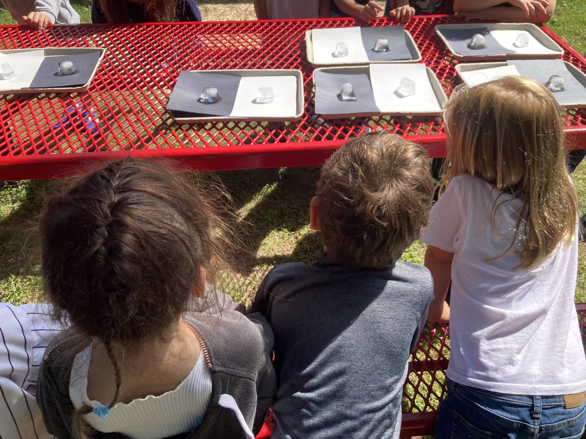 Conducting a fair test to see which color paper makes the ice cube melt faster. We predicted, tested and recorded our observations. <a href="/Mrs_Kazanecki/">Mrs. Kazanecki</a> #science21 #heathcotepride #kks