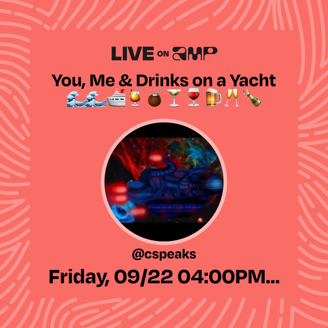 My show, You, Me &amp; Drinks on a Yacht🌊🌊🛳️🍹🧉🍸🍷🍺🥂🍾#moodmix, is set to go live on Amp on 9/22 at 04:00 PM CDT. Follow me to listen!
live.onamp.com/l516ECdjjDb Tune in! #amp #amphost #ampradio #rnb #soul #soulmusic #dance #groove #feelgood #vibes #speaks #chadanthony