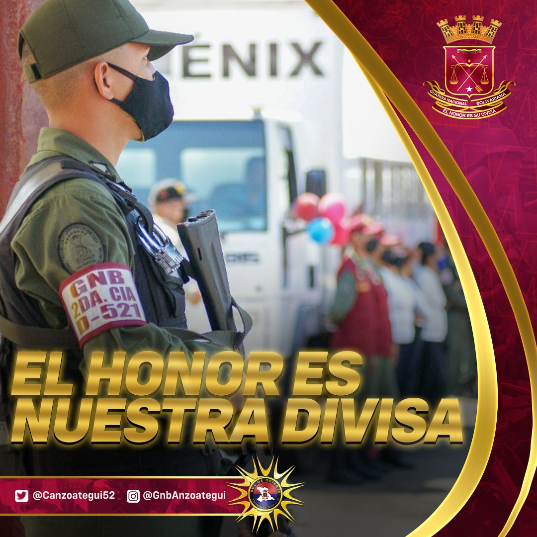 #22Sep El honor es la principal divisa de nuestra Guardia Nacional Bolivariana, somos comandos altamente capacitados para garantizar la paz de la nación.
@vladimirpadrino 
#ElEsequiboEsDeVenezuela