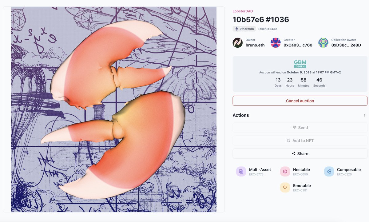 Bruno.eth (build/ing) (@bitfalls) on Twitter photo π§΅ Welcome <a href="/10b57e6da0/">lobsterdao π¦ 10b57e6da0</a> to NFTs 2.0 π
We upgraded original LobsterDAO NFTs to NFT 2.0 tech.
You can now:
- add different media to Lobs
- put other NFTs inside them and have equippables
- sell them via <a href="/GBMauction/">GBM Auctions</a> on <a href="/SingularRMRK/">SingularApp</a>
Here is how to upgrade yours!π π§΅ Welcome <a href="/10b57e6da0/">lobsterdao π¦ 10b57e6da0</a> to NFTs 2.0 π
We upgraded original LobsterDAO NFTs to NFT 2.0 tech.
You can now:
- add different media to Lobs
- put other NFTs inside them and have equippables
- sell them via <a href="/GBMauction/">GBM Auctions</a> on <a href="/SingularRMRK/">SingularApp</a>
Here is how to upgrade yours!π