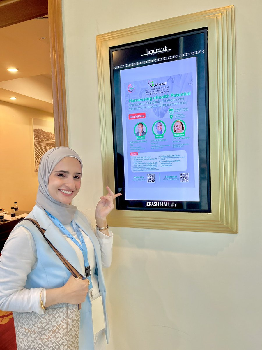 RenadAlzghoul's tweet photo. Through my participation on the second day of the 16th Jordanian Pharmaceutical Conference, themed "The Bicentennial: A Future Vision," held from September 14th to 16th in Amman, Jordan.
#eHDA #healthcareIT #eHealth #HealthRevolution https://t.co/B4oomj9Yja