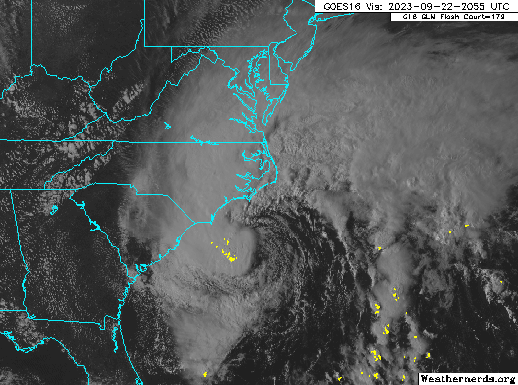 WillWeatherRVA's tweet photo. #Ophelia (#16L) has strengthened and now has winds of 70 mph with higher gusts. It is possible Ophelia could become a #hurricane before landfall and a hurricane watch is now in effect for parts of the NC coast from Surf City to Ocracoke Inlet. #ncwx https://t.co/mBtDcchZJw