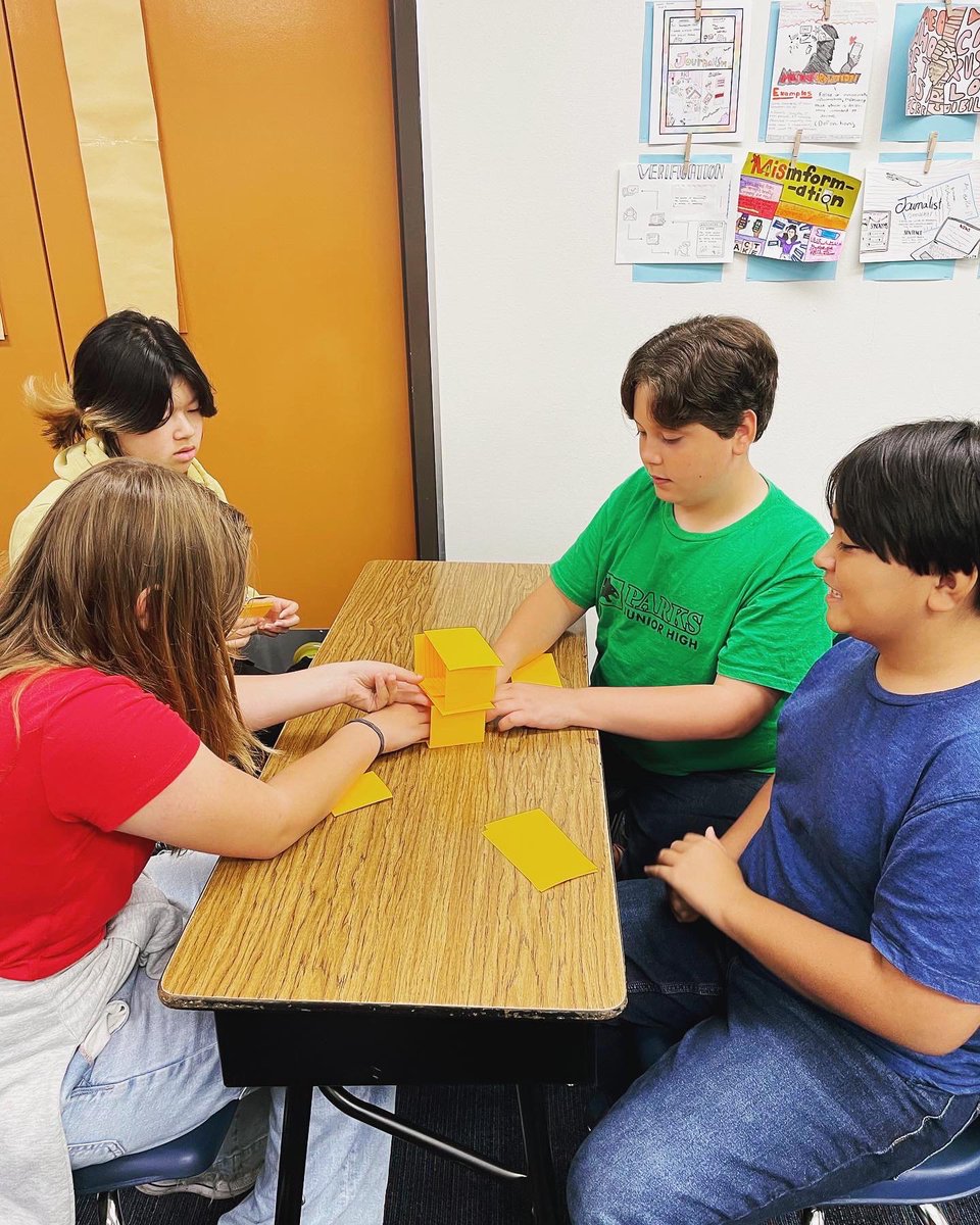 MsVuong_Dac's tweet photo. In Advisory, we played Tallest Tower! ๐ข Using only index cards, the students had to make the tallest free-standing structure.๐คฉ #parksbest2years ๐พ #TheParksWAY ๐ #fsdlearns ๐ซ #communitybuilding ๐ฅ #teamwork ๐ค @ParksJHS https://t.co/jKN3JxPwAT