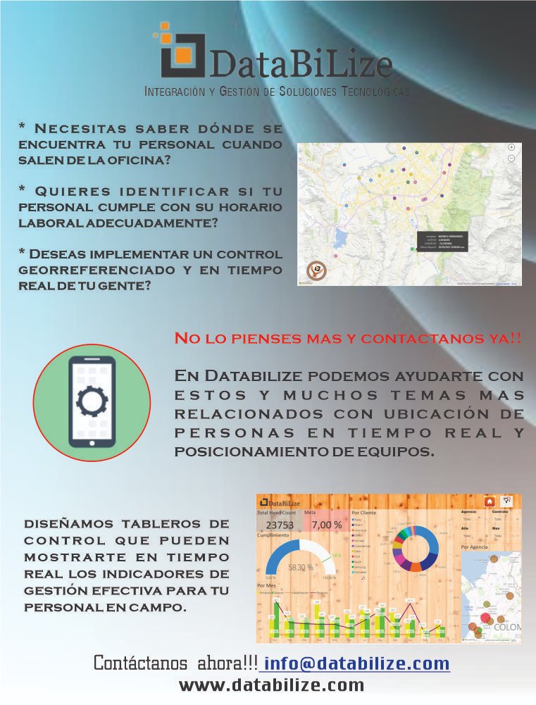 databilize's tweet photo. Necesitas implementar un control georreferenciado de tu personal? Podemos orientarte para lograrlo, solamente llámanos... https://t.co/HCwCOmbRdm