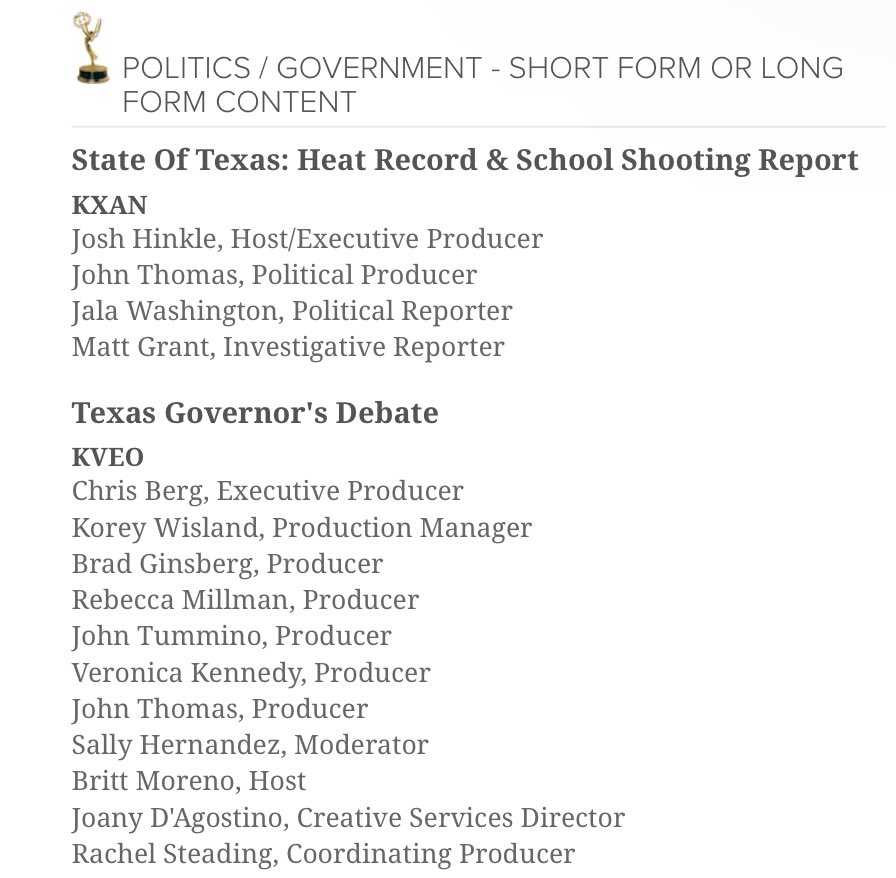 Jala__WashTV's tweet photo. WOW.
Just found out I received two Emmy nominations alongside a number of my stellar colleagues at @KXAN_News. 

This is the most I’ve ever been nominated for in my career thus far. It feels extra special with our #Austin12 documentary about desegregation being one of the pieces. https://t.co/m1smqiYutK