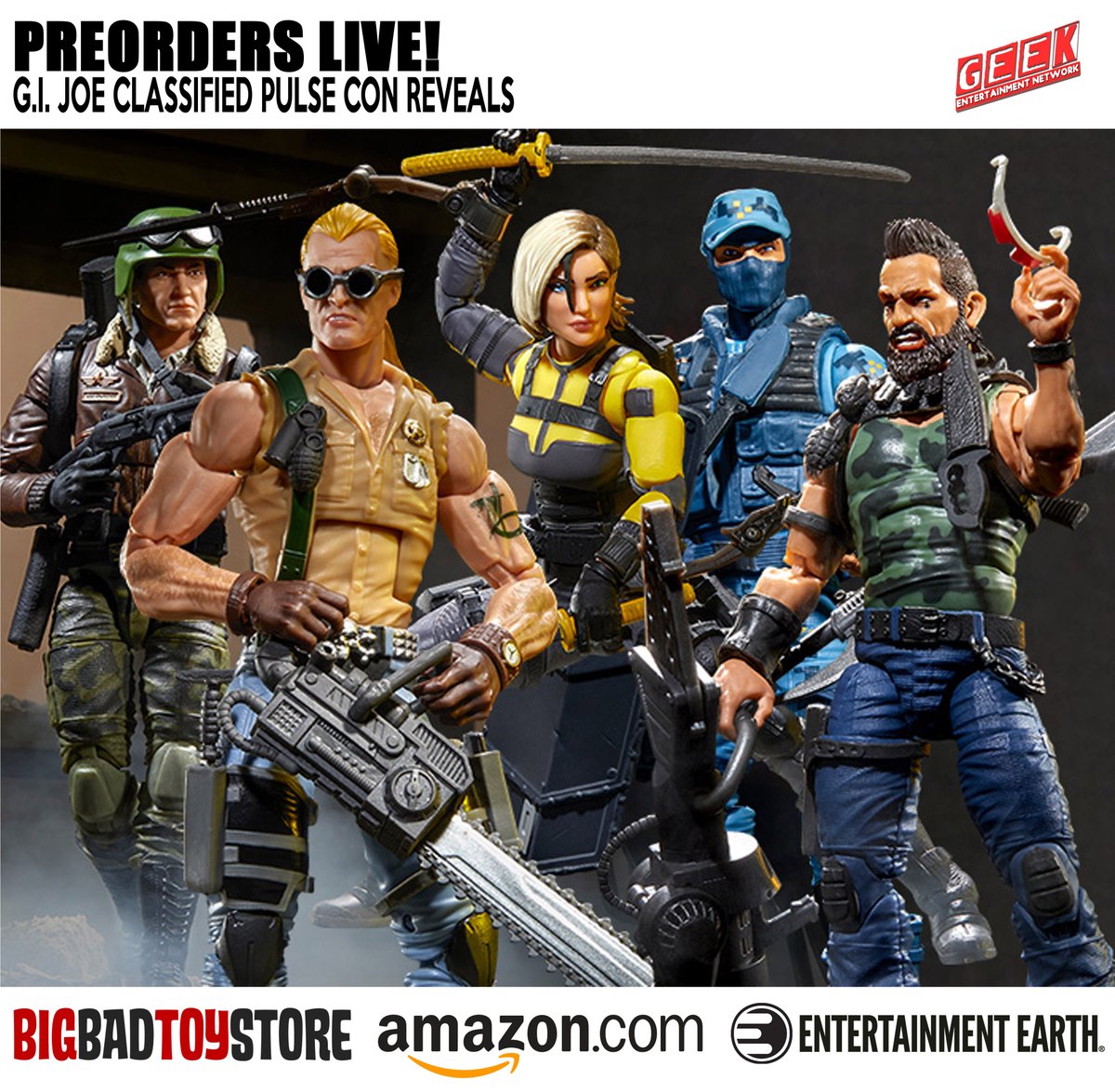GeekOnlineMedia's tweet image. Next up are the preorders for the amazing #GIJoeClassified line of action figures revealed at #PulseCon2023, like General Hawk, Helix, Shockwave, Buzzer &amp;amp; Ripper. Get them at:
BBTS: bit.ly/3Jg9oMy
Ent Earth:  ee.toys/9F15QC
Amazon: amzn.to/3ZwE4QC