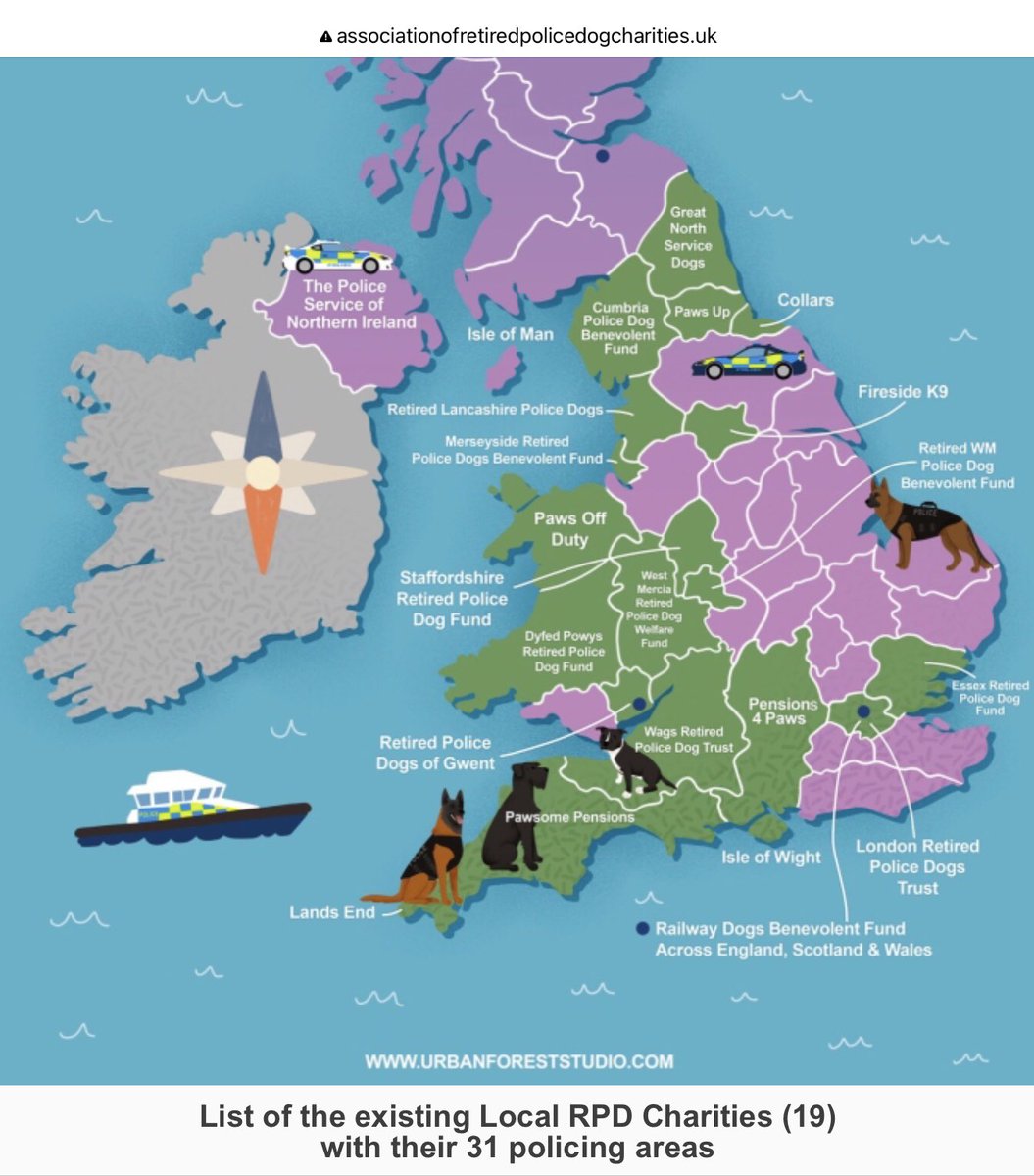 Thanks to @NicolaPepeART The attached Maps show the Brilliant Progress @AssociationRPDs & @The_NFRSA have made that will benefit RetiredServiceAnimals including RetPolDogs Locally + Nationally 
@CotswoldLadyB Epic Challenge + 18RPDCharities moving from 18 to 19 It’s all Good News