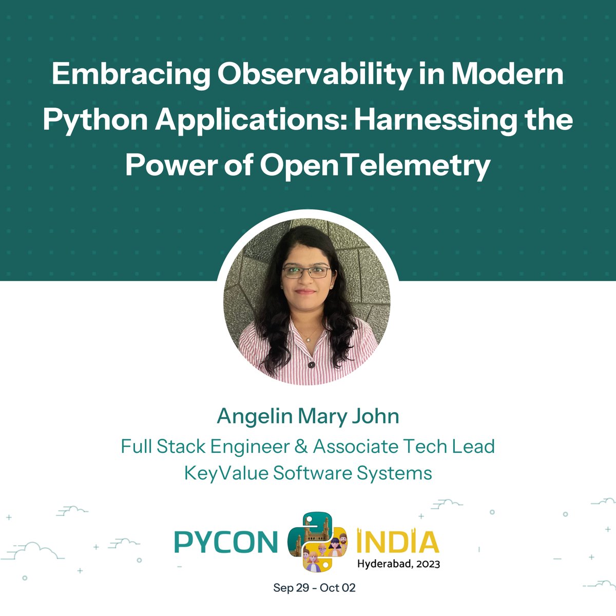 pyconindia's tweet image. 🎉Exciting News! We are pleased to announce Angelin Mary John (@AngelinMaryJohn) & Shivam Chaurasia as speakers at #PyConIndia2023 on Oct 1.
Read more at:
Angelin - tinyurl.com/speaker-angelin
Shivam - tinyurl.com/speaker-shivam
#PyConIndia #Pythonconference #Techevent #Hyderabad