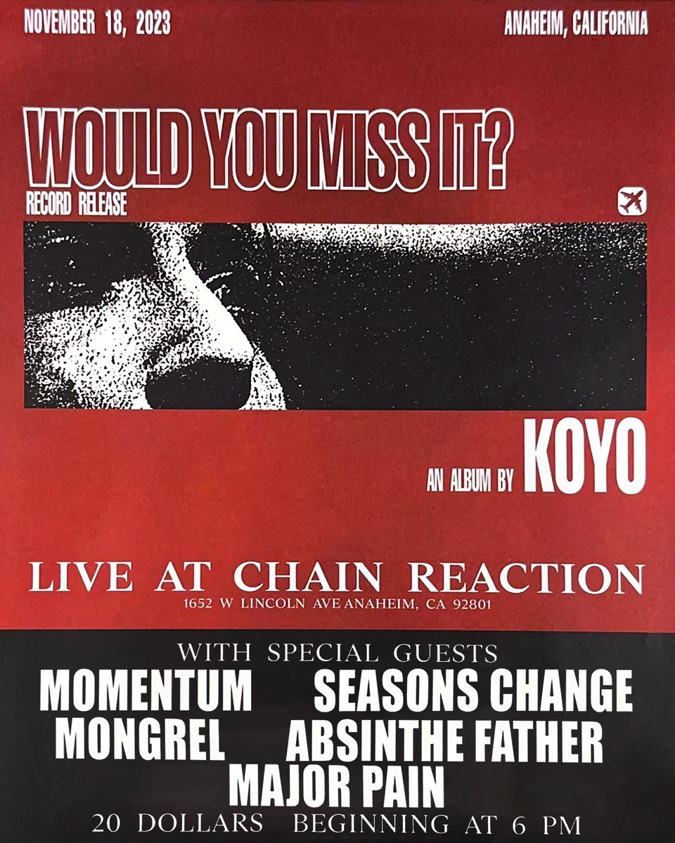 Tickets for our show at Chain Reaction w/ Koyo are available now. 

Hurry and grab before it sells out! 🎟️ 
Link: etix.com/ticket/p/70179…

What songs do you want us to play?