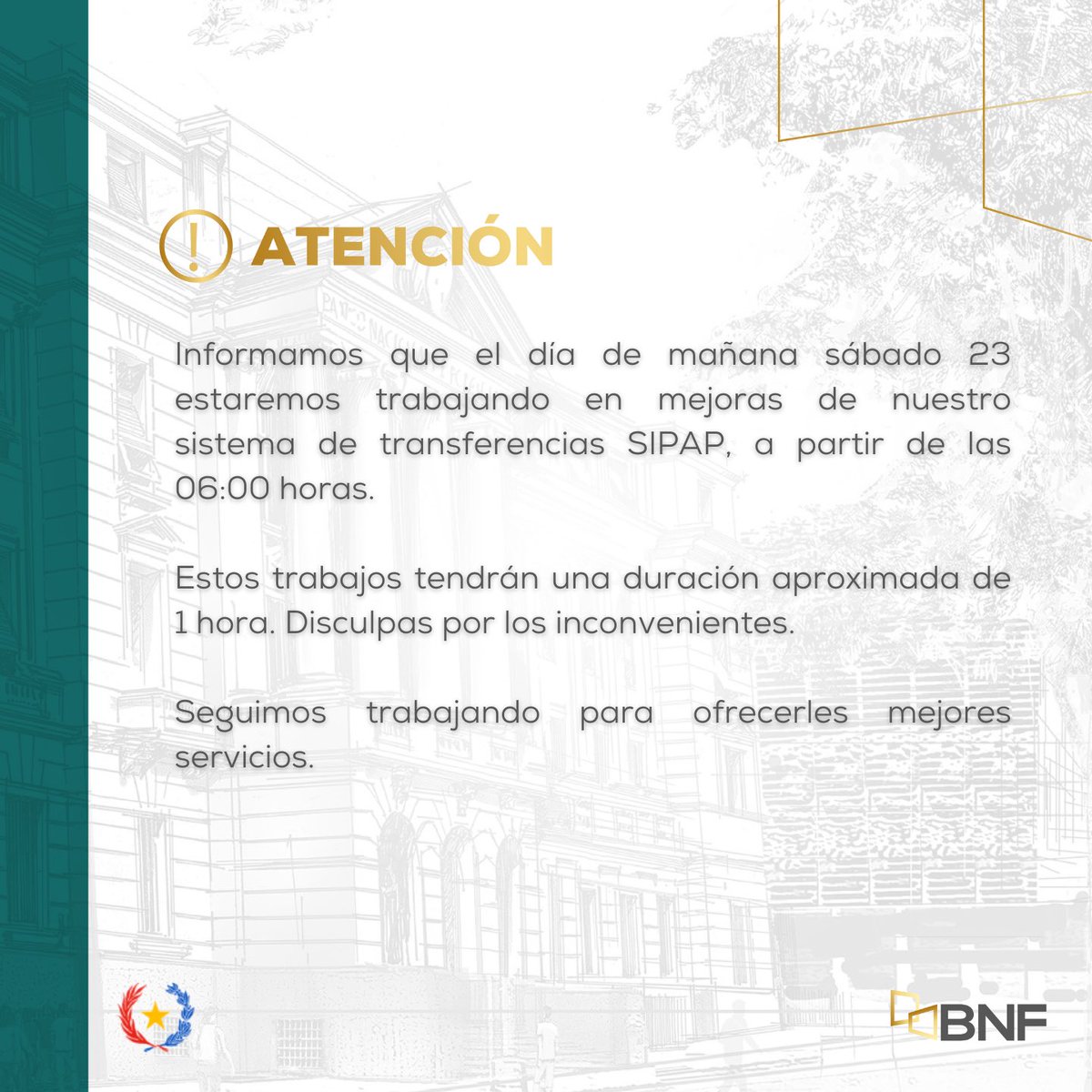BNF_Py's tweet photo. #BNFinforma ‼️

#GobiernoDelParaguay https://t.co/o54RllyAz0