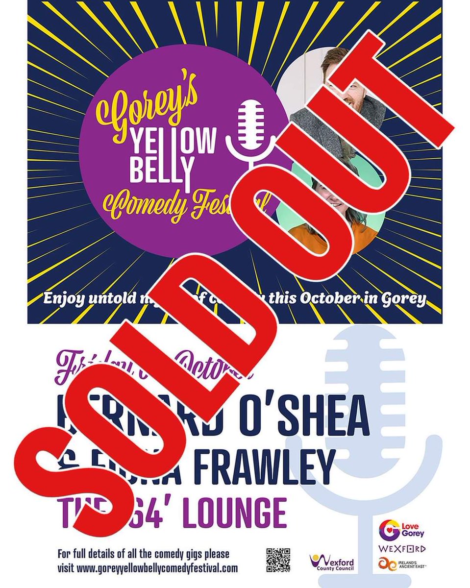 First night of the Gorey Yellow Belly Comedy Festival has just sold out... laugh, don't cry this October.... goreyyellowbellycomedyfestival.com
