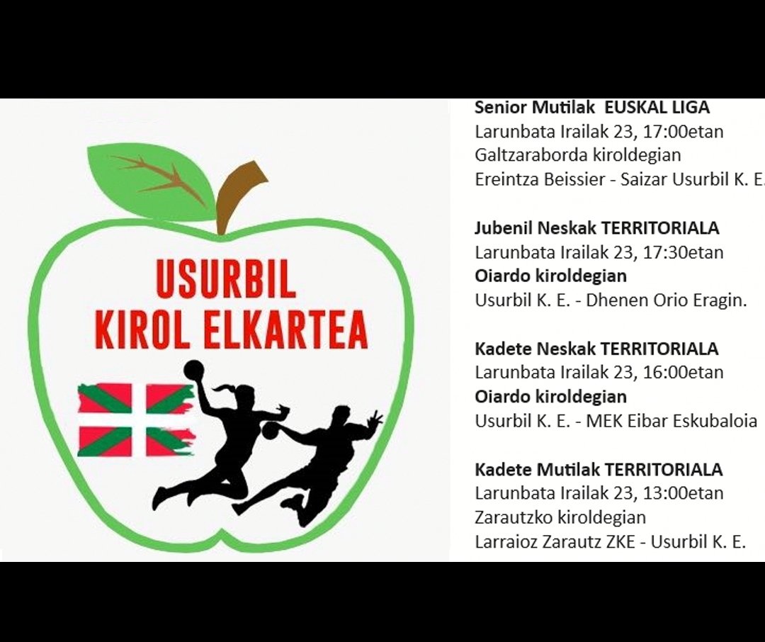 Hona hemen asteburu honetako partiduak. Anima zaitez eskubaloiaz gozatzera!!