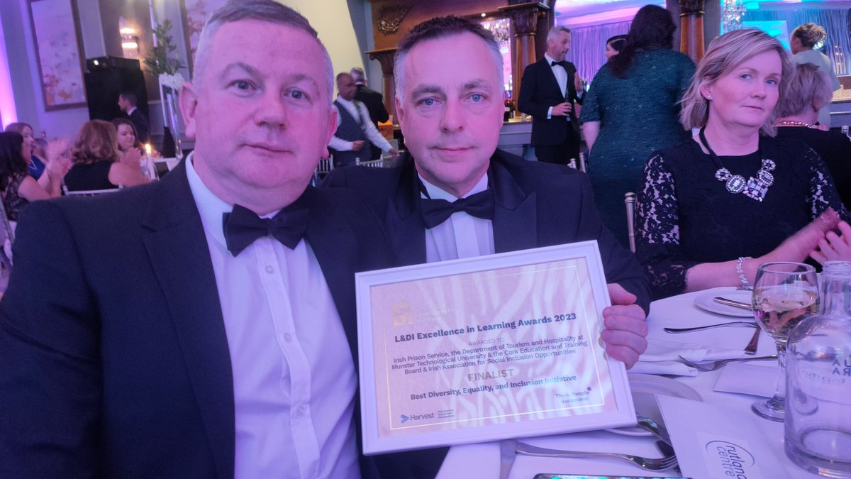HoltonDes's tweet photo. Delighted to attend Learning and Development awards. Blown away to be shortlisted. Thanks to all the employers who supported The Culinary Skills programme and Pop Up restaurant at Cork prison. #LearningAwards23 https://t.co/nE93NzhMRU
