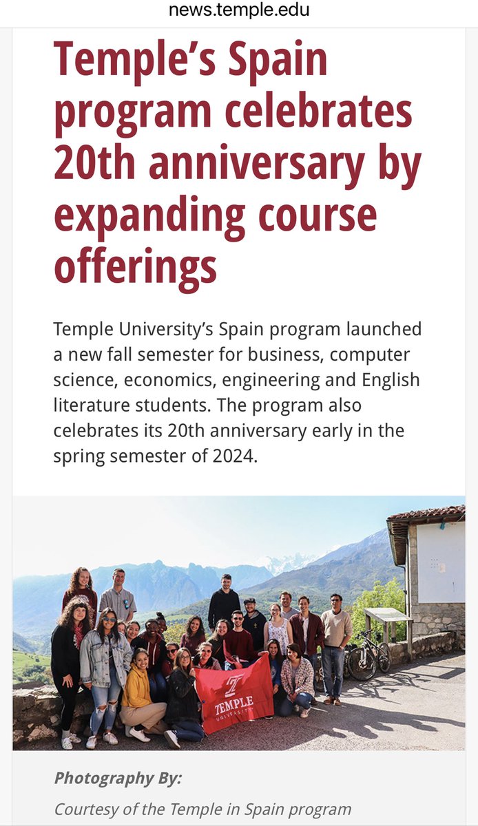 “Students can register to take courses for the Temple in Spain program in the fall semester of 2024. English and Spanish language courses are also offered.”

Source:

news.temple.edu/news/2023-09-1…