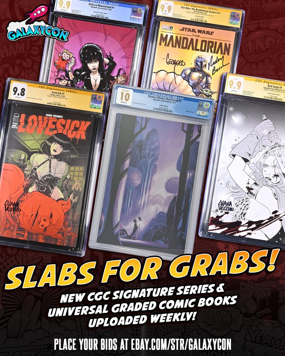 Slabs for grabs! Don't miss out on these limited rare auctions! New CGC Signature Series and Universal Grade slabbed comic books will be uploaded weekly! (after 6pm PT/9pm ET) Find Out More: ebay.com/str/galaxycon?… #GalaxyCon #CGC #CGCcomics #gradedcomics #comicbooks