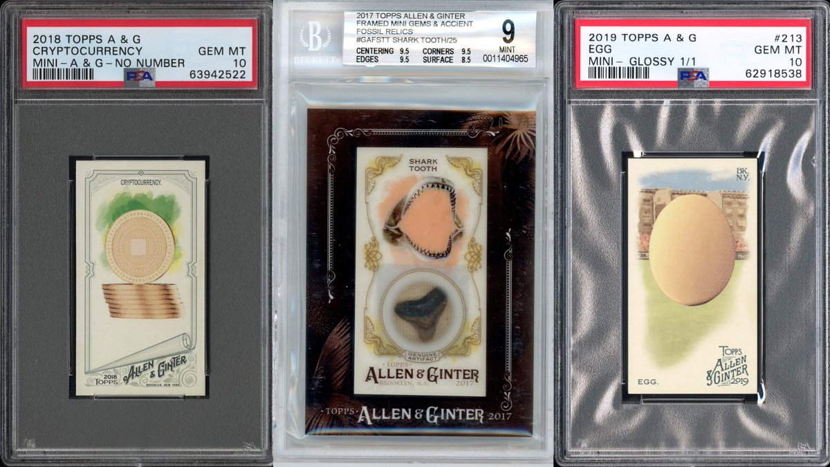 Top 10 most expensive Topps Allen & Ginter cards ever sold that ARE NOT of  people… 1. Cryptocurrency Mini /50 ($9k) 2. Egg 1/1 ($3.6k) 3. Wooly  Mammoth Relic ($1.7k) 4. Sunken