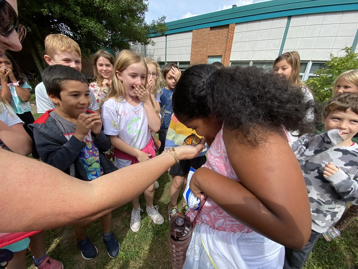 The chants of FLOWER, FLOWER, FLOWER echoed through the @FlintHillES courtyard as Ms. Kuykendall’s @FHES_Kuykendall 2nd grade class released a Monarch Butterfly 😁 It was awesome and the butterflies name was Flower 🌸👏 @fcpsGet2Green @FCPSScience #FHESilluminates