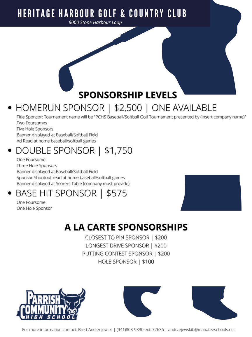 We are looking for golfers and hole sponsors for our upcoming PCHS baseball and softball tourney. If interested go to our booster website to register.