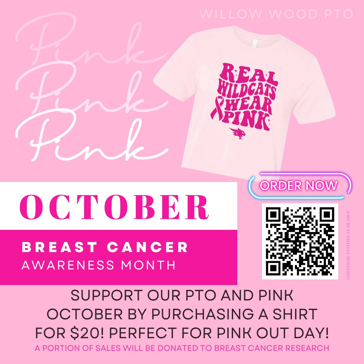 ⚡️48-hr flash sale!⚡️help support <a href="/WWJH_PTO/">Willow Wood PTO</a> &amp; Breast Cancer Awareness by purchasing a special edition Wildcat pink tee. A portion of every sale will be donated donated to breast cancer research. 🩷